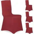 Produktbild: Stuhlhussen, 4er Set, universeller Stretch Stuhlbezug, Bankettstuhl Dekoration, Hochzeit und Feier, dunkelrot - Relaxdays