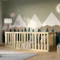 Produktbild: Crazy Pine Kinderbett 120x180 cm – Montessori Bodenbett mit Hohem Rausfallschutz 73cm und Öffnbarer Barriere - Natürlichem Holz mit Glatter Oberfläche - Perfekt für Jungen und Mädchen Crazy John