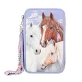 Produktbild: Depesche 12760 Miss Melody Bandana - Gefüllte 3-Fach Federtasche mit Pferde-Motiv, Lila Federmappe mit Buntstiften, Lineal, Schere uvm.