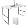 Produktbild: TRUTZHOLM Flohmarkttisch höhenverstellbar 120x60 cm zusammenklappbar mit Tragegriff wetterbeständig rostfrei Campingtisch Partytisch Gartentisch Tapeziertisch Esstisch Buffettisch Reisetisch