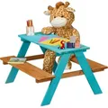 Produktbild: Relaxdays Kindersitzgarnitur Garten, Picknickbank, HBT: 51x90x78 cm, Kindersitzgruppe für 4 Kinder, Holz, blau/braun