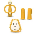 Produktbild: Matchstick Monkey Beißring Starter Set 3 teilig - Baby Zahnungshilfen - für wundes Zahnfleisch - Silikon - BPA-Frei - Tiermotiv, Gesicht, Fingerzahnbürsten (Ludo Löwe)
