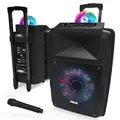 Produktbild: Pyle Partybox, Bluetooth Lautsprecher Groß, 700W- Boombox- mit aufladbare Batterien & Mic Set, Tragbare- Musik box, Karaoke Box- mit Farbige LED, Pa System- mit USB, SD, FM, BT, AUX, Griff & Räder