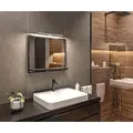 Produktbild: Badezimmer Spiegel mit Beleuchtung und Ablage Schwarz Badspiegel Wandspiegel 60 cm Bad Spiegel mit LED Aufbauleuchte - Schwarz