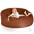 Produktbild: Green Bean Jumbo Max Riesensitzsack mit Memory-Schaum Flockenfüllung – Sitzsack XXL aus flauschigem Velours in 6ft (180x120cm) Braun – Indoor Lounge-Sitzsack waschbar & gemütlich