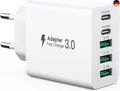 Produktbild: USB C Ladegerät 50W, 5 Ports Mehrfach Stecker mit?2 USB-C und 3 USB-A?, 50W 