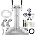 Produktbild: VEVOR Kegerator-Turm-Kit, Bier-Umrüstsatz mit zwei Zapfhähnen, Bier-Turmspender aus Edelstahl mit Doppelmessgerät W21.8-Regler und A-System-Fasskupplung, Bier-Tropfschale für Partys zu Hause