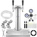 Produktbild: VEVOR Kegerator-Turm-Kit, Bier-Umrüstsatz mit zwei Zapfhähnen, Bier-Turmspender aus Edelstahl mit Doppelmessgerät W21.8-Regler und A-System-Fasskupplung, Bier-Tropfschale für Partys zu Hause