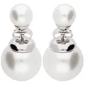 Produktbild: LÖB Ohrringe 750er Weißgold Vergoldet Perlenohrringe silber weiß Damen Doppel Ohrstecker Set Front Back mit Zwei Perlen Kugeln Perlenohrstecker Brautschmuck