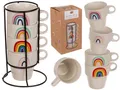 Produktbild: 4 stapelbare Tassen im Metallständer 5 teiliges Regenbogen Set Becher Ständer