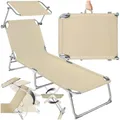 Produktbild: tectake® Sonnenliege mit Dach, Strandliege klappbar, leichte Gartenliege, Outdoor Liegestuhl mit Verstellbarer Rückenlehne, inkl. Kopfkissen - ideal für Balkon, Terrasse, Camping, Strand - beige