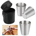 Produktbild: PERFETSELL 4 Stück Edelstahlbecher 30ml Klein Edelstahl Becher Schnaps Schnapsbecher Stapelbare Trinkbecher Flachmann Becher Camping Schnapsgläser Tragbar Metallbecher mit Lederetui für Outdoor Urlaub