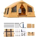 Produktbild: VEVOR Aufblasbares Zelt für Camping 8-12 Personen mit Handpumpe, 4,8x3,6x2,2 m Glamping-Zelt mit 2 Oberlichtern, Baldachin, Ofenanschluss, 2 Türen & Netzfenstern, Aufbewahrungstasche