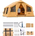 Produktbild: VEVOR Aufblasbares Zelt für Camping 8-12 Personen mit Handpumpe, 4,8x3,6x2,2 m Glamping-Zelt mit 2 Oberlichtern, Baldachin, Ofenanschlus