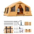 Produktbild: VEVOR Aufblasbares Zelt für Camping 8-12 Personen mit Handpumpe, 4,8x3,6x2,2 m Glamping-Zelt mit 2 Oberlichtern, Baldachin, Ofenanschluss, 2 Türen