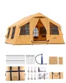 Produktbild: VEVOR Aufblasbares Zelt für Camping 8-12 Personen mit Handpumpe, 4,8x3,6x2,2 m Glamping-Zelt mit 2 Oberlichtern, Baldachin, Ofenanschluss, 2 Türen & Netzfenstern, Aufbewahrungstasche