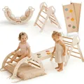 Produktbild: Goodevas 5-in-1 Montessori Klettergerüst Indoor aus Holz mit Rutsche – Kletterdreieck Montessori für Kinder ab 1 Jahr, Indoor Spielplatz Baby Kletterset, Indoor Kletterspielzeug Dreieck