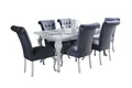 Produktbild: Deine Möbel 24 Essgruppe LUISE Tischgruppe Glamour Tisch mit 4 / 6 Stühlen Esszimmer, (Graphit Anthrazit Dunkelgrau Grau Beige Schwarz, 7-tlg., Wohnzimmer, Esstisch aus Massivholz), in Weiß hochglanz Stühle in Samt Velour 140x80x180 170x90x210