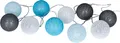 Produktbild: 10er Lichterkette LED Ø6cm Kugeln Girlande Lampions Baumwolle Blau Grau Deko