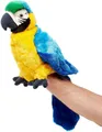 Produktbild: Uni-Toys Kuscheltier Handpuppe Papagei m. drehbarem Kopf - 26 cm - Plüsch-Vogel, Plüschtier, zu 100 % recyceltes Füllmaterial