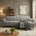 Produktbild: Ecksofa VOLARE MINI L-Form, Ottomane rechts, Chenille Storm in Dunkelgrau, Sofa ohne Schlaffunktion, dekorative schwarze Metallbeine