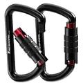 Produktbild: FresKaro Karabiner Schwarz, mit Drehsicherung, 12kN-1224kg Twist Lock, Aluminium, Ultraleicht Belastbar, Autolock, Schnellverschluss Karabina für Hängematte, Schlüssel, Hundeleine, 2 Stück
