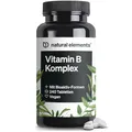 Produktbild: natural elements Vitamin B Komplex – 240 Tabletten – mit 8 essenziellen B-Vitaminen & Kofaktoren – mit Bioaktiv-Formen – vegan, hochdosiert – laborgeprüft