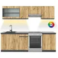 Produktbild: Vicco Raul Küchenzeile Goldkraft Eiche 240 cm J-Shapeohne Arbeitsplatte mit LED-LeistenRaul ohne E-Geräte