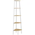 Produktbild: Vasagle Bücherregal LLS035Y01, weiß / eiche, Eckregal aus Metall / Holz, 5 Ebenen, 37,2 x 159 x 37,2cm