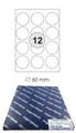 Produktbild: 1.200 Etiketten rund 60 mm Durchmesser auf 100 DIN A4 Bögen(3x4 Etiketten) Laser