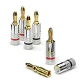 Produktbild: sonero® Bananenstecker 4er-Set, für alle Lautsprecherkabel mit einem Durchmesser bis max. 6mm², 4 Stück mit Farbcodierung (12x rot, 12x schwarz), 24k vergoldet