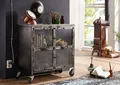 Produktbild: industrial Vitrine klein Sideboard m. 4 Rollen - Eisen u. Mangoholz massiv 90x90