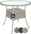 Produktbild: CASARIA® Polyrattan Gartentisch 80cm Rund 5mm Sicherheitsglas Höhenverstellbar 80kg Belastbarkeit Wetterfest Terrasse Balkon Beistelltisch Tisch Beige