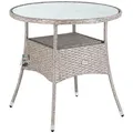 Produktbild: Casaria Gartentisch, Polyrattan Rund Glas Höhenverstellbar 80kg Belastbarkeit Wetterfest beige 80 cm x 74 cm x 80 cm