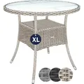 Produktbild: CASARIA® Polyrattan Gartentisch 80cm Rund 5mm Sicherheitsglas Höhenverstellbar 80kg Belastbarkeit Wetterfest Terrasse Balkon Beistelltisch Tisch ... - Beige
