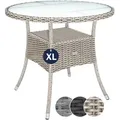 Produktbild: Gartentisch Polyrattan Wetterfest Rund Glas Tischplatte 80kg Belastbar Outdoor Terrasse Balkon Bistro Tisch Beistelltisch Beige Xl - Casaria