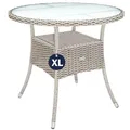 Produktbild: Casaria® Polyrattan Gartentisch 80cm Rund 5mm Sicherheitsglas Höhenverstellbar 80kg Belastbarkeit Wetterfest Terrasse Balkon Beistelltisch Tisch Beige