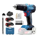 Produktbild: DongCheng Akku-Schlagbohrschrauber-Set 18V 50Nm, bürstenlose Schlagbohrmaschine (2x2,0 Ah), 20+1+1 Drehmomentstufen Akkubohrer, 2 Gang, 13mm Bohrfutter, inkl. Ladegerät, 19-tlg. Zubehör-Set