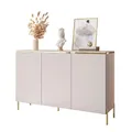 Produktbild: Lookway Kommode Aurora II Kaschmir Matt mit DREI Türen und Goldener Dekorleiste – Hängend oder auf eleganten Füßen – Modernes Schlafzimmermöbel (gerade Gold Chrom Beine)