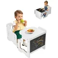 Produktbild: VEVOR Montessori Tisch Stuhlset Kleinkindertischset (mit Tafel) aus Holz für 1–5-Jährige, höhenverstellbarer Aktivitätstisch Spieltisch für Kinder, ideal zum Lesen Essen Spielen – Weiß