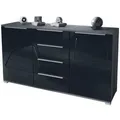 Produktbild: Vladon Sideboard, Schwarz Hochglanz, Holzwerkstoff, 138.5x75.5x35 cm, Wohnzimmer, Kommoden & Sideboards, Sideboards