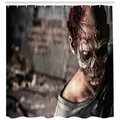 Produktbild: Abakuhaus Duschvorhang Moderner Digitaldruck mit 12 Haken auf Stoff Wasser Resistent Breite 175 cm, Höhe 200 cm, Zombie Creepy Blick Mörder braun 175 cm x 200 cm
