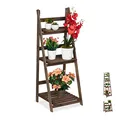 Produktbild: Relaxdays Blumentreppe, 3-stufig, Blumenleiter Holz, klappbar, Leiterregal Pflanzen, HBT: 108 x 41 x 40 cm, dunkelbraun