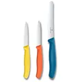 Produktbild: Victorinox Swiss Classic Küchenmesser Set, 3teilig, Gemüse-, Tomaten- und Frühstücksmesser, Scharfe Klinge, Rostfreier Stahl, Gelb/Orange/Blau