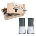 Produktbild: WMF Trend Mühlenset 2tlg, Salz- und Pfeffermühle unbefüllt, Glasbehälter, Keramikmahlwerk, Mühle für Salz, Pfeffer, Gewürze, grau (Steakbesteck & Mühlenset)