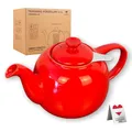 Produktbild: Urban Lifestyle – Teekanne mit Siebeinsatz aus Porzellan 1,1 L · Keramik Teekanne rot tropffrei · Mit Sieb für losen Tee · Teapot (Swansea)