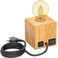 Produktbild: ledscom.de Tischlampe HITO, Holz massiv, eckig, USB, inkl. E27 Lampe gold, 471lm, extra-warmweiß