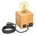 Produktbild: ledscom.de Tischlampe HITO, Holz massiv, eckig, USB, inkl. E27 Lampe gold, 471lm, extra-warmweiß