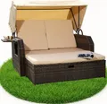Produktbild: Mucola Strandkorb Rattan Sonnenbett mit verstellbarem Dach Polyrattan Sonnenliege Liegebett Relaxliege Gartenliege Gartenmöbel - Braun