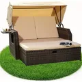 Produktbild: Mucola - Rattan Sonnenbett Dach Rattan Braun Strandkorb Sonnenliege Liegebett Relaxliege